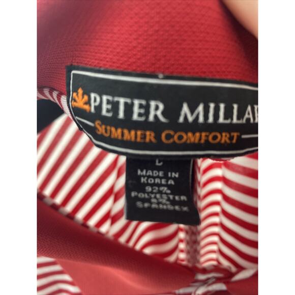Peter Millar Summer Comfort Atlantic Logo Polo Shirt Sz L Red White Stripe Mens - Picture 5 of 5